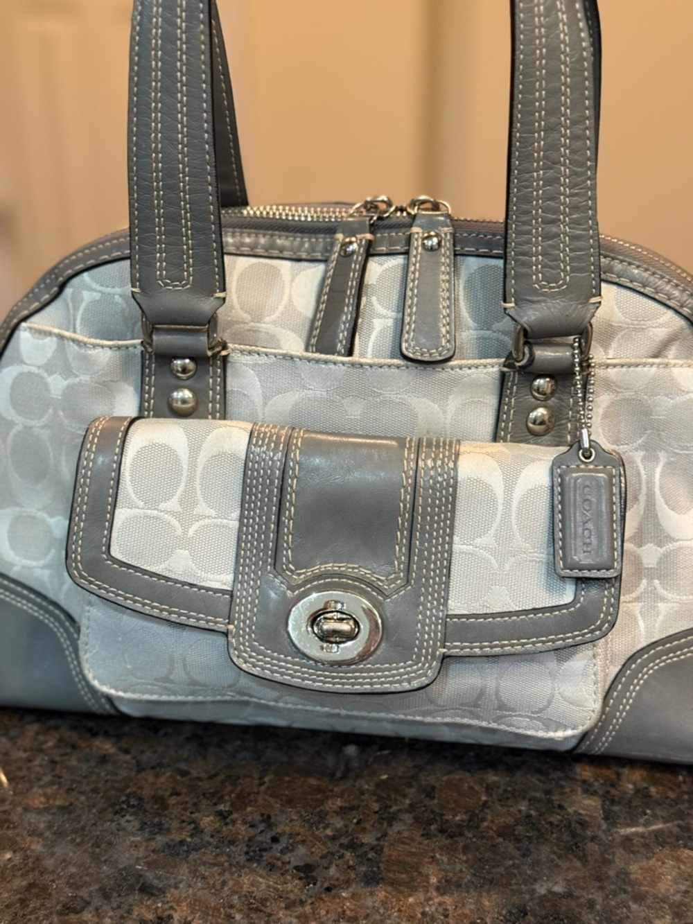 Coach Gray Signature Canvas Satchel with Leather Trim - Picture 3 of 16